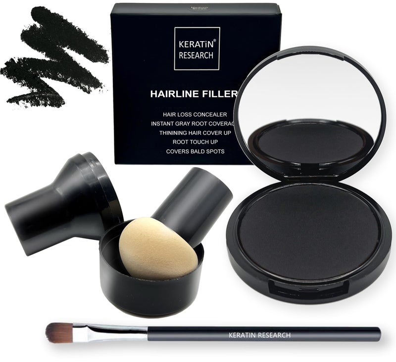 KERATIN RESEARCH Hairline Filler Unisex Mineral Powder Root TouchUp Hair loss Concealer Scalp  Beard Bald Patch Coverage Fibers for Thinning Hair Waterproof Organic Natural look BLACK XL